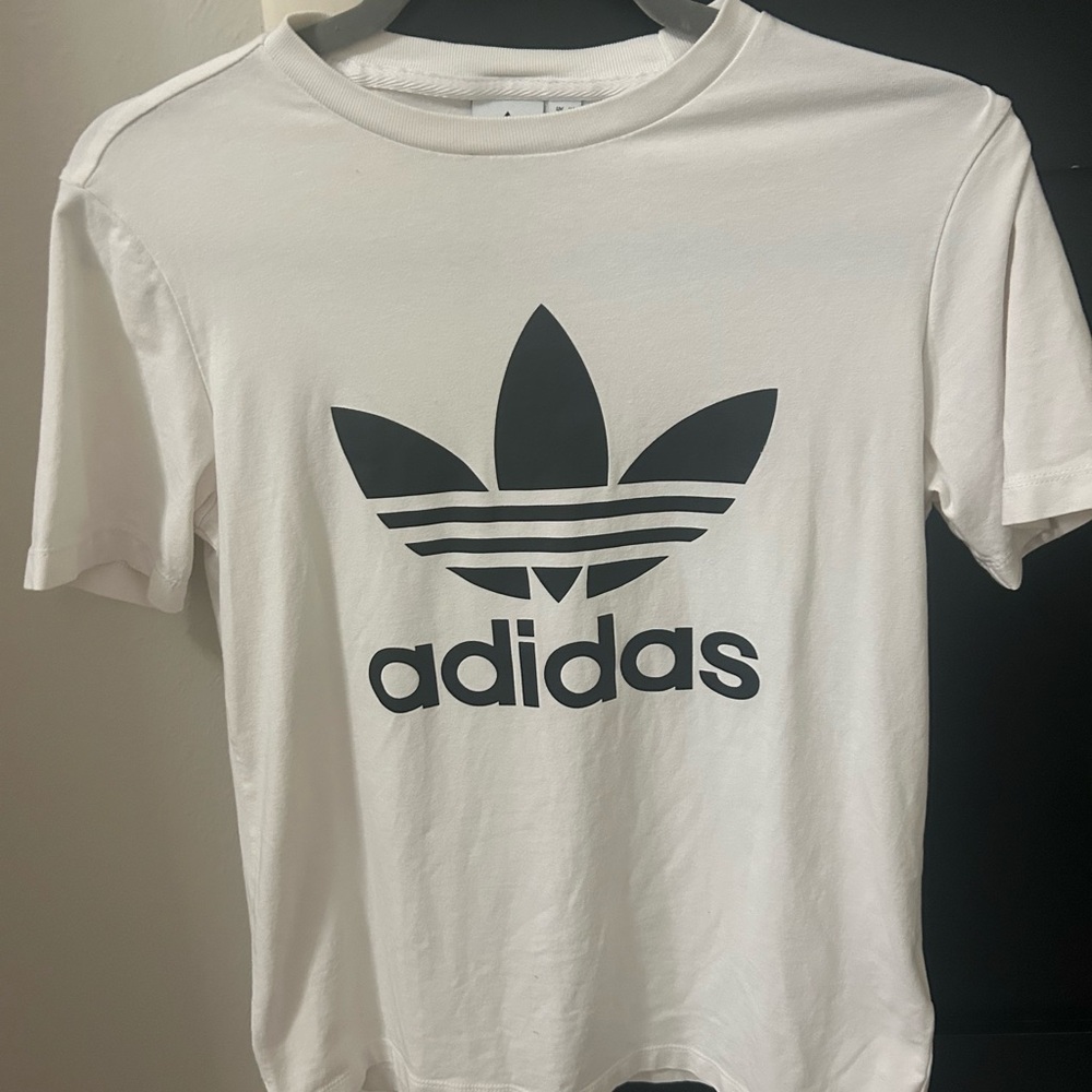 Adidas White Tee with Iconic Black Trefoil